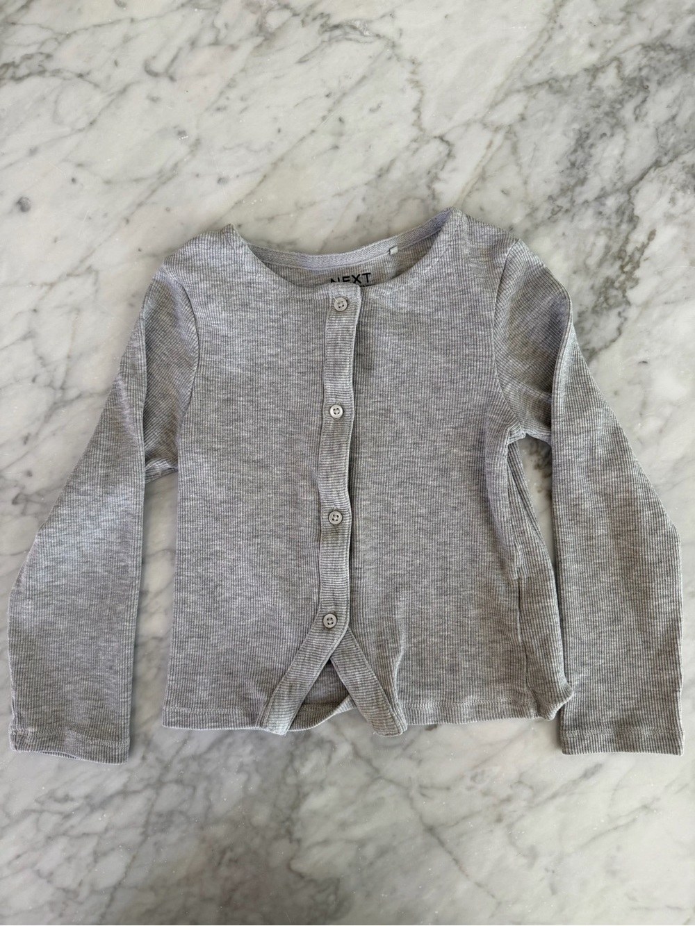 next Grey Ribbed Button-Front Long Sleeve Top